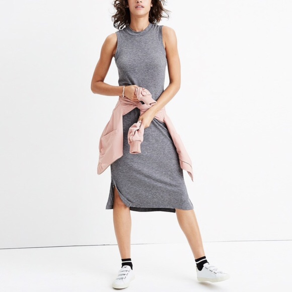 Madewell | Mockneck Ribbed Midi Dress in Gray